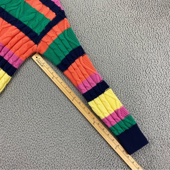 St John's Bay Rainbow Stripe Cable Knit V-Neck Sweater  |  Size:  L - Picture 9 of 13